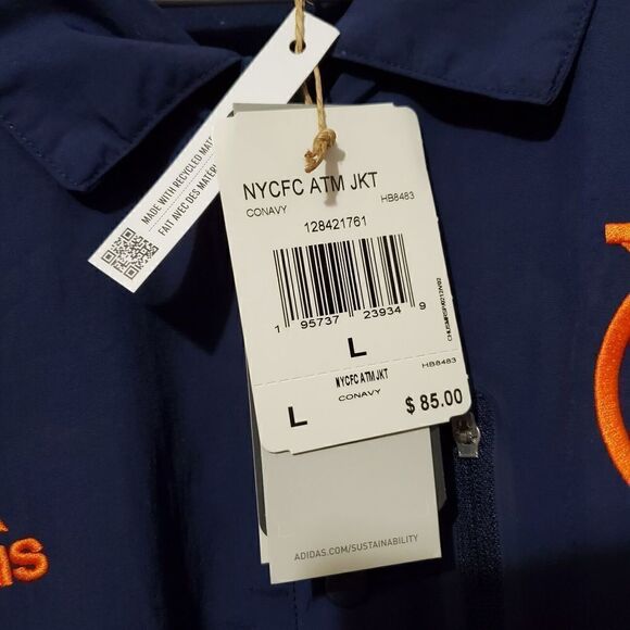 Adidas Mens Sz Large MLS NYCFC ATM Jacket Blue/Orange Snap Up Front HB8483 NWT - Picture 5 of 9
